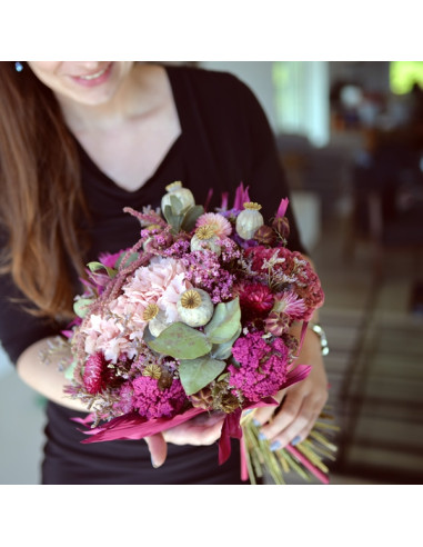 bouquet de fleurs séchées tons roses