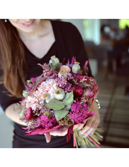 bouquet de fleurs séchées tons roses
